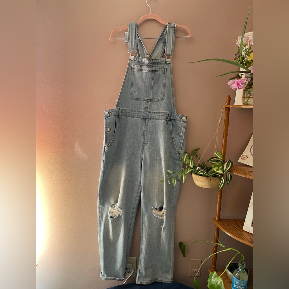 Distressed Carpenter Style Denim Overalls